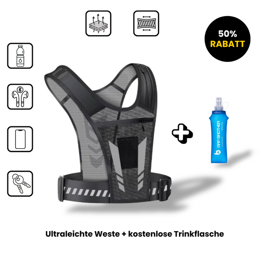 Ultraleichte reflektierende Laufweste – PacePro + Gratis-Trinkflasche